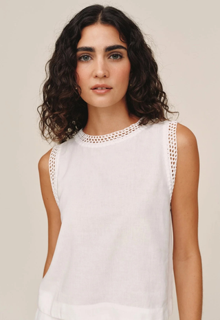 Sleeveless Crochet Edge Top Ivory Sand Bella Dahl