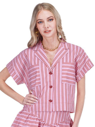 Pocket Crop Blouse Red Stripe JoyJoy