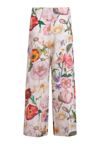 Wide Leg Linen Floral Pants - Vilagallo
