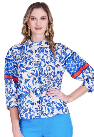 Collar Puff Sleeve Blouse Tiled Ivy Jade