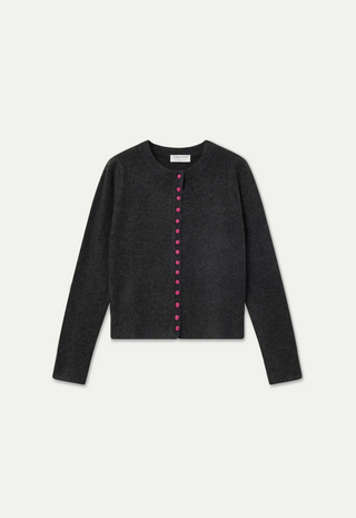Dark Gray Cardigan Pink Buttons Compañia Fantastica