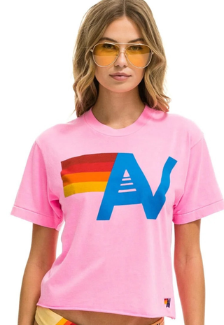 Logo Boyfriend Tee Neon Pink Aviator Nation