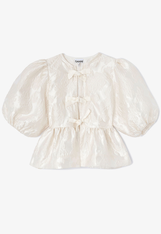 Satin Cloque Peplum Blouse Egret GANNI