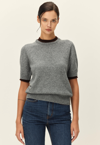 Sloane Contrast Crew Neck Sweater Grey Brown Elodie