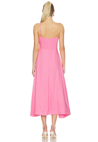 Miri V-Neck Bow Midi Dress in Bubblegum Pink - Elliatt