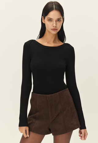 Marais Faux Suede Shorts Chocolate Fondont Elodie